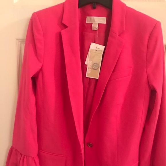Michael kors barbiecore pink flutter sleeve miami nites  blazer jacket size 2 - Picture 4 of 7